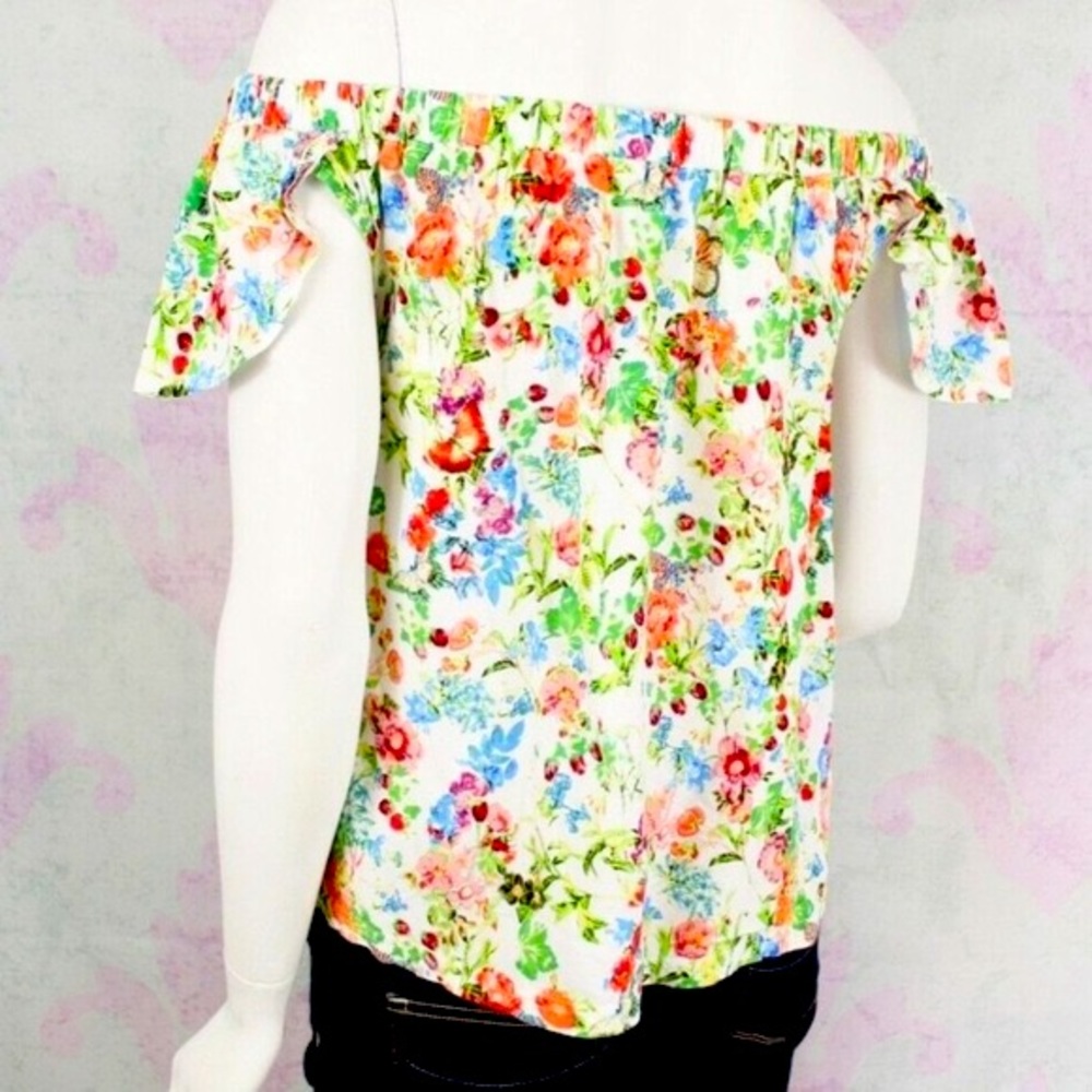 hippie laundry off shoulder top white colorful floral L NEW dainty fairy whimy